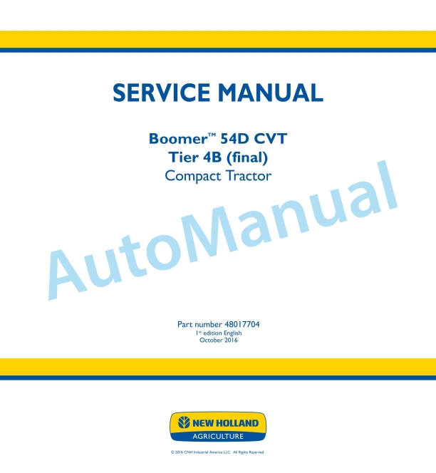 New Holland 54D CVT Boomer Tier 4B Final Compact Tractor Service Manual 48017704 1 New Holland 54D CVT Boomer Tier 4B Final Compact Tractor Service Manual 48017704