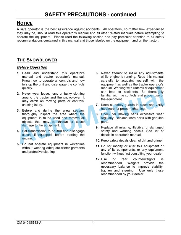 New Holland 63CSH 63in Two Stage Snowblower Operation and Maintenance Manual 47598025 2 New Holland 63CSH 63in Two Stage Snowblower Operation and Maintenance Manual 47598025-2