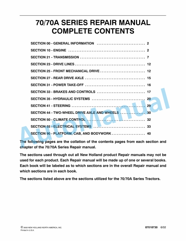 New Holland 70, 70A Series Tractor Repair Manual 87018730 1 New Holland 70, 70A Series Tractor Repair Manual 87018730