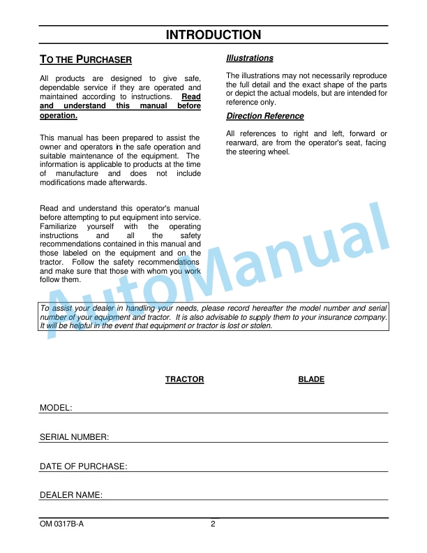 New Holland 702D 60in Front Dozer Blade Operation and Maintenance Manual 87300414 2 New Holland 702D 60in Front Dozer Blade Operation and Maintenance Manual 87300414-2