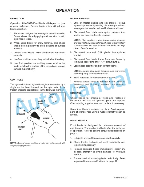 New Holland 702D Series Front Blade Operation and Maintenance Manual 87300372 3 New Holland 702D Series Front Blade Operation and Maintenance Manual 87300372-3