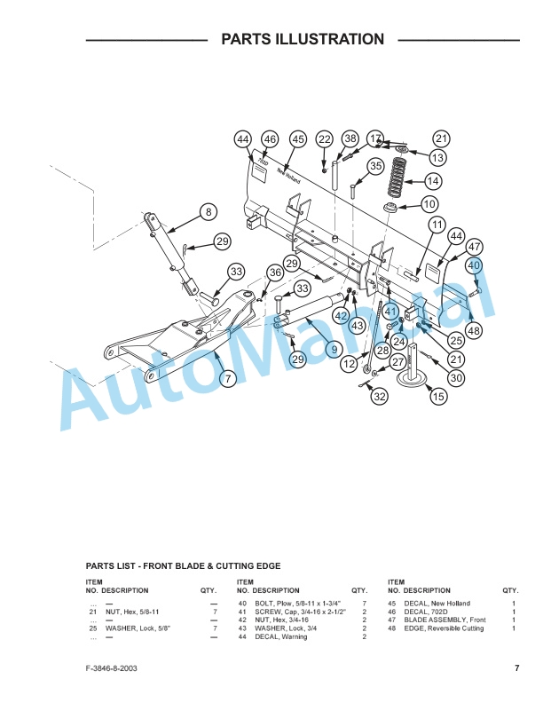 New Holland 702D Series Front Blade Operation and Maintenance Manual 87300372 4 New Holland 702D Series Front Blade Operation and Maintenance Manual 87300372-4