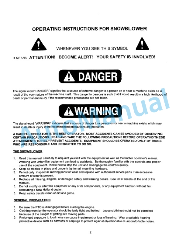 New Holland 716B Series 60in Front Mount Snowblower Attachment Operation and Maintenance Manual 42871730 2 New Holland 716B Series 60in Front Mount Snowblower Attachment Operation and Maintenance Manual 42871730-2