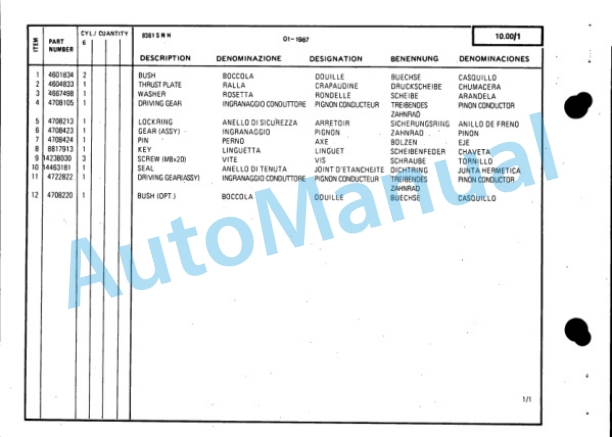 New Holland 8361 SI-10 Fiat Engine Service Parts Catalogue 9504439 3 New Holland 8361 SI-10 Fiat Engine Service Parts Catalogue 9504439-3