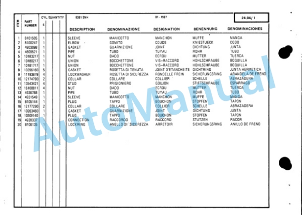 New Holland 8361 SI-10 Fiat Engine Service Parts Catalogue 9504439 5 New Holland 8361 SI-10 Fiat Engine Service Parts Catalogue 9504439-5