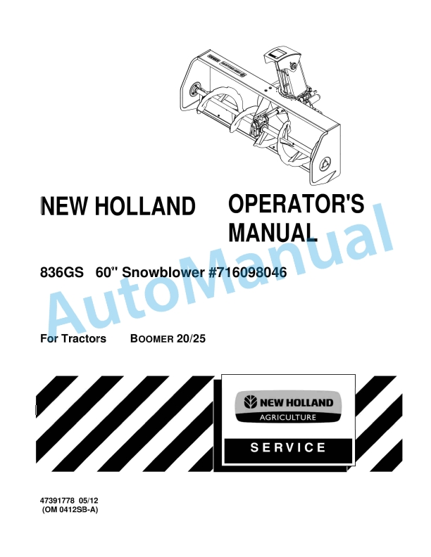 New Holland 836GS 60in Snowblower Operation and Maintenance Manual 47391778