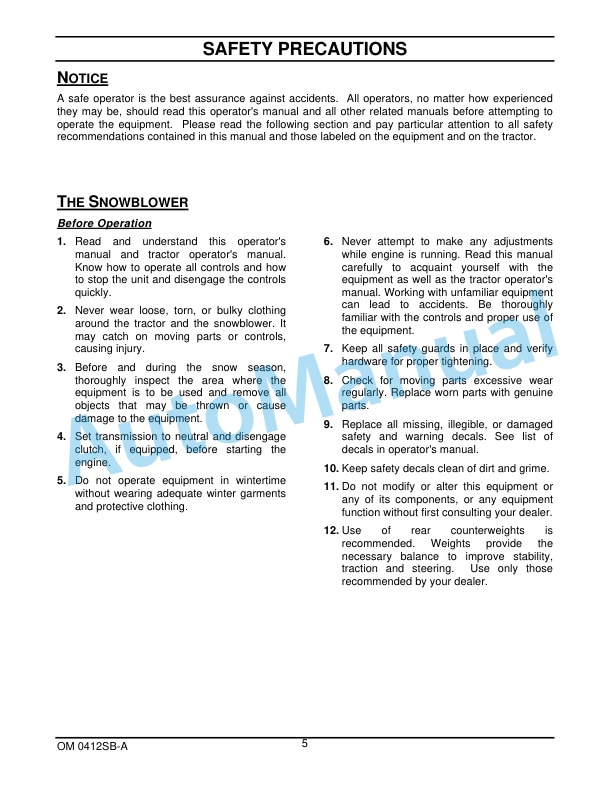 New Holland 836GS 60in Snowblower Operation and Maintenance Manual 47524263 2 New Holland 836GS 60in Snowblower Operation and Maintenance Manual 47524263-2