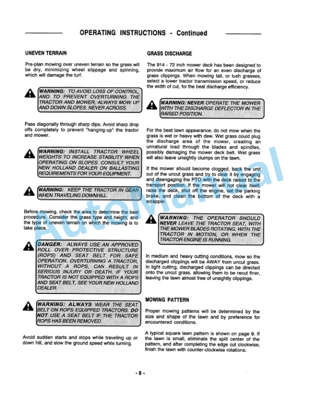 New Holland 914 Series Mid-Mount Direct Drive 72in Mower Operation and Maintenance Manual 42091416 2 New Holland 914 Series Mid-Mount Direct Drive 72in Mower Operation and Maintenance Manual 42091416-2