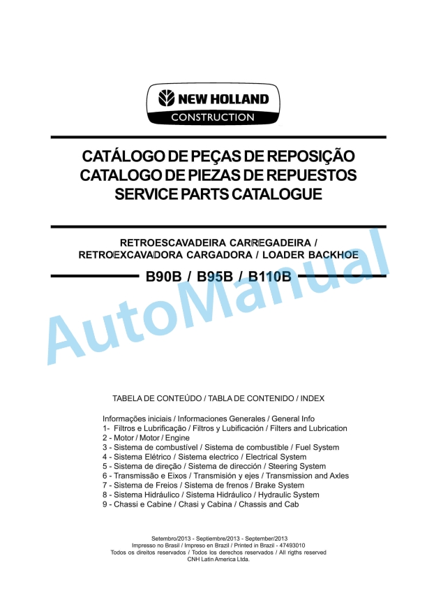 New Holland B90B, B95B, B110B Backhoe Loader Service Parts Catalogue 47493010 1 New Holland B90B, B95B, B110B Backhoe Loader Service Parts Catalogue 47493010