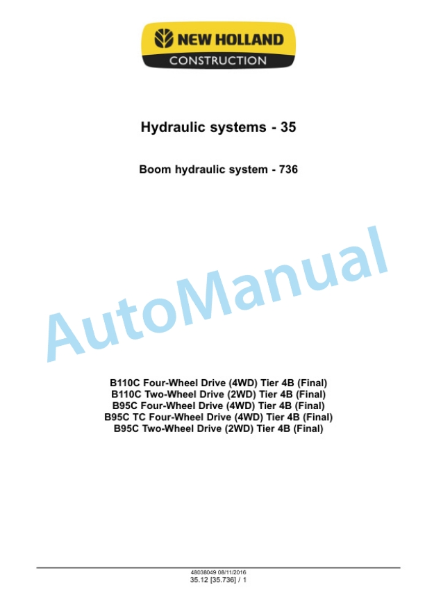 New Holland B95C, B95CLR, B95CTC, B110C Tier 4B Final Tractor Loader Backhoe Service Manual 48082157 5 New Holland B95C, B95CLR, B95CTC, B110C Tier 4B Final Tractor Loader Backhoe Service Manual 48082157 - Image 5