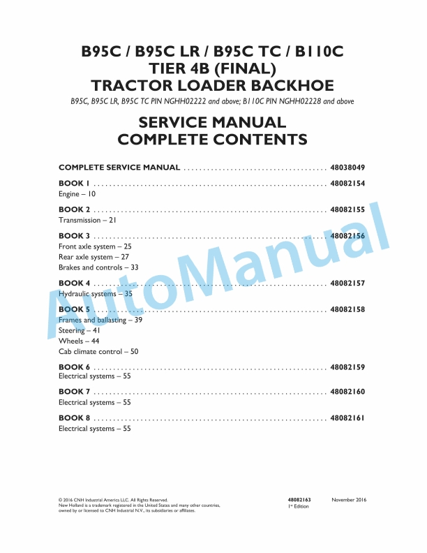 New Holland B95C, B95CLR, B95CTC, B110C Tier 4B Final Tractor Loader Backhoe Service Manual 48082163 1 New Holland B95C, B95CLR, B95CTC, B110C Tier 4B Final Tractor Loader Backhoe Service Manual 48082163