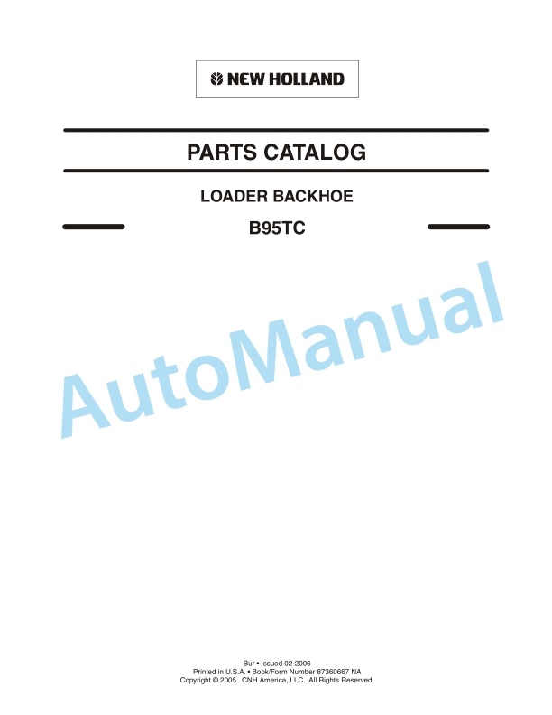 New Holland B95TC Backhoe Loader Parts Catalogue 87360667NA