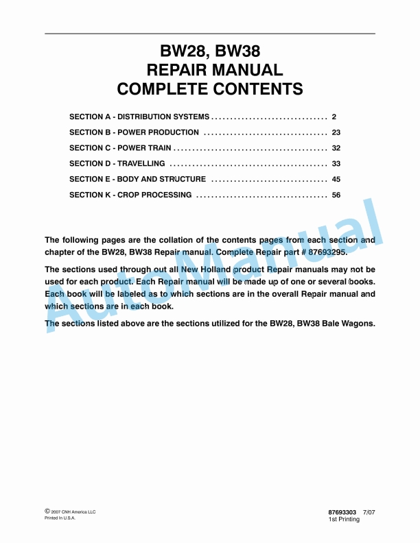 New Holland BW28, BW38 Bale Wagon Repair Manual 87693303 1 New Holland BW28, BW38 Bale Wagon Repair Manual 87693303