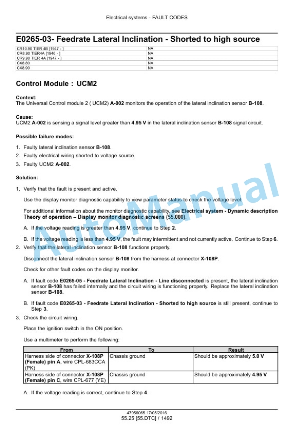 New Holland CR8.90, CR9.90, CX8.90 Tier 4A, CR10.90, CX8.80 Tier 4B Final Combine Service Manual 48017733-2