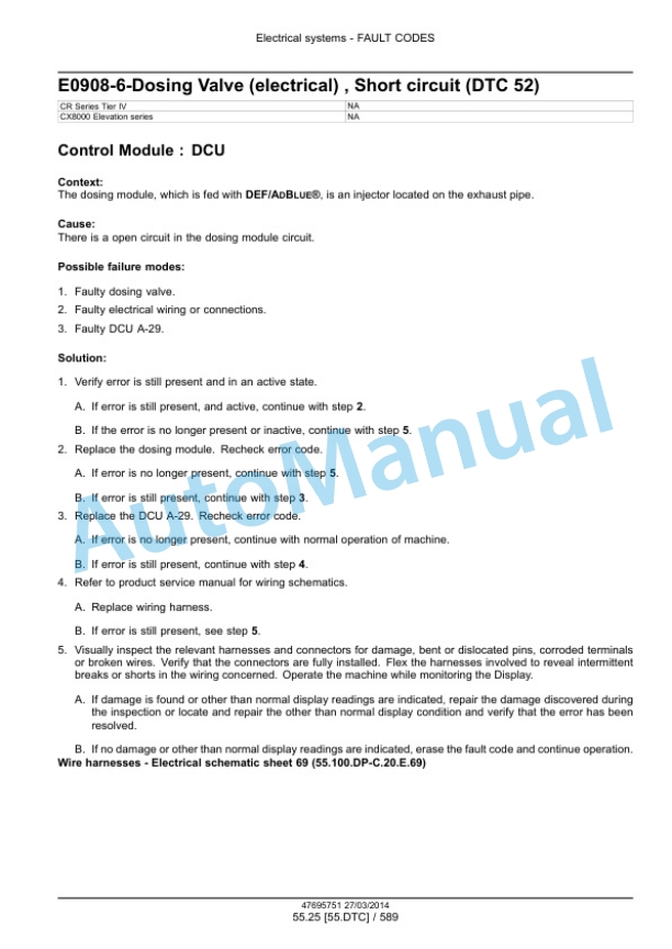 New Holland CR9090, CX8080, CX8090 Elevation Tier 4A Combine Service Manual 47712617-4
