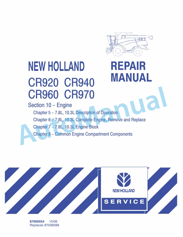 New Holland CR920, CR940, CR960, CR970 Combine Repair Manual 87600554