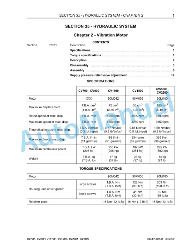 New Holland CV700, CV900, CV1100, CV1500, CV2000, CV2500 Compactor Service Manual 6036700000 3 New Holland CV700, CV900, CV1100, CV1500, CV2000, CV2500 Compactor Service Manual 6036700000 - Image 3