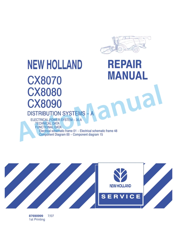 New Holland CX8070, CX8080, CX8090 Combine Repair Manual 87690999