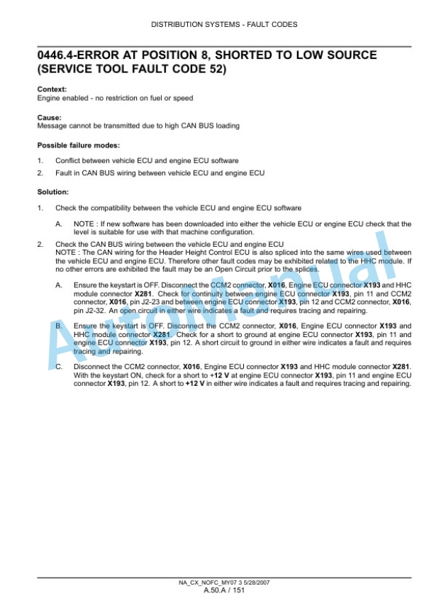 New Holland CX8070, CX8080, CX8090 Combine Repair Manual 87691002 4 New Holland CX8070, CX8080, CX8090 Combine Repair Manual 87691002-4
