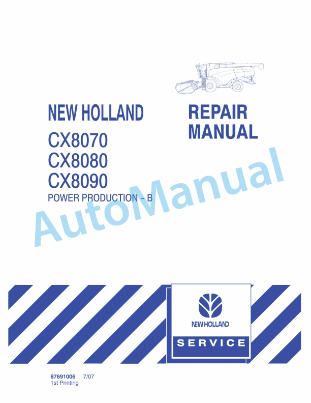 New Holland CX8070, CX8080, CX8090 Combine Repair Manual 87691006