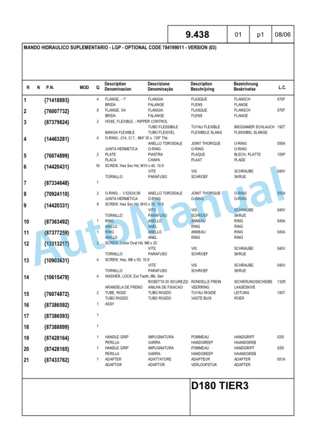 New Holland D180 Crawler Tractor Parts Catalogue 6040435000 BR 4 New Holland D180 Crawler Tractor Parts Catalogue 6040435000 BR-4