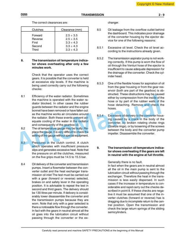 New Holland D255 Crawler Dozer Service Manual 84568074A 2 New Holland D255 Crawler Dozer Service Manual 84568074A-2