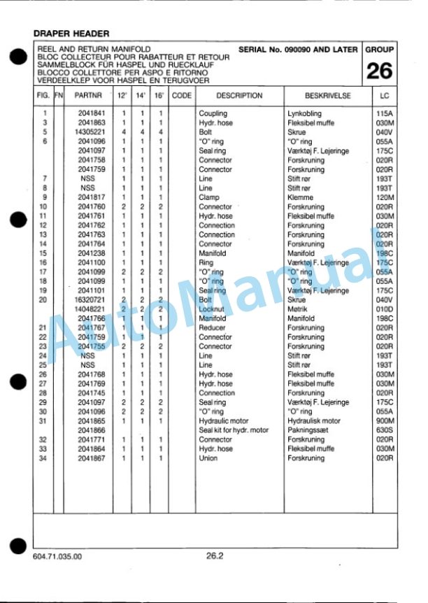 New Holland Draper Header Parts Catalogue 6047103500 4 New Holland Draper Header Parts Catalogue 6047103500-4