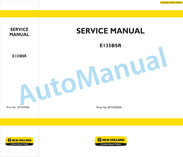 New Holland E135BSR Mini Excavator Service Manual 87743920A