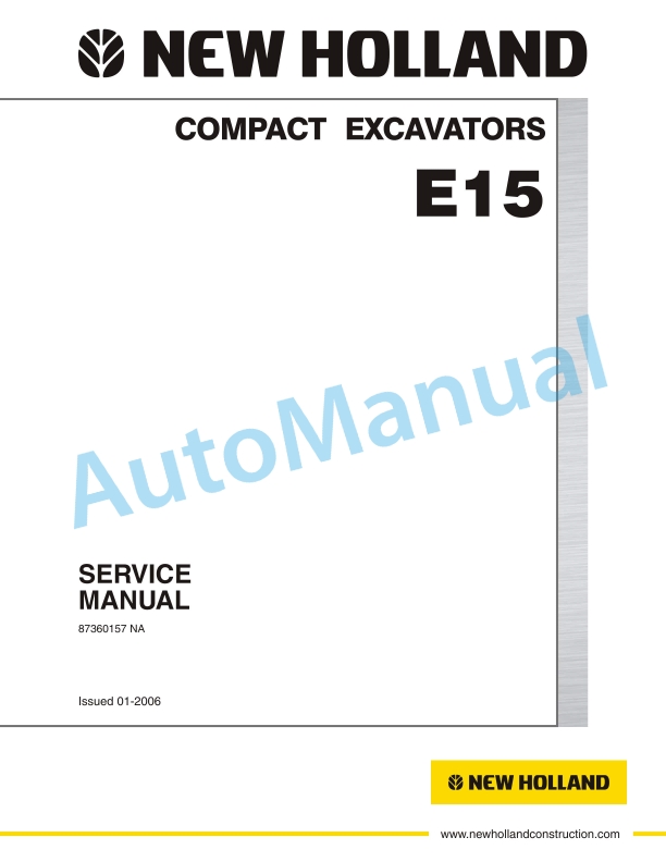 New Holland E15 Compact Excavator Service Manual 87360157NA