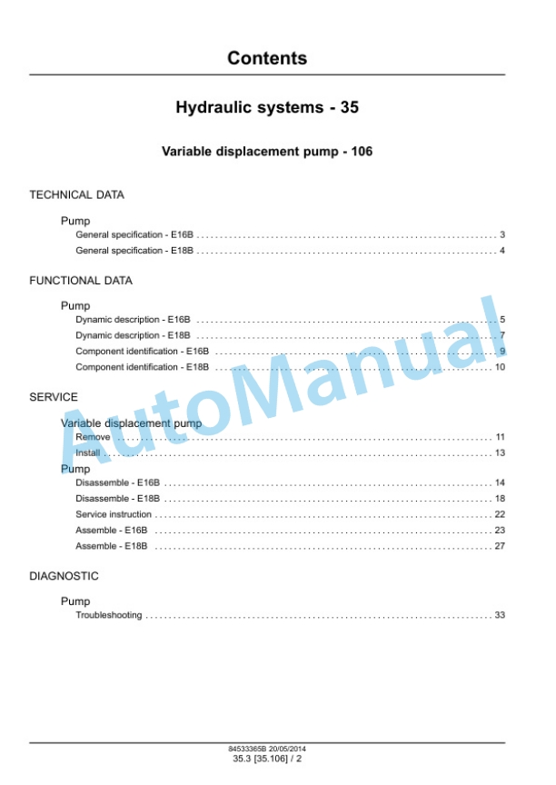 New Holland E16B, E18B Mini Excavator Service Manual 84533365B 3 New Holland E16B, E18B Mini Excavator Service Manual 84533365B-3