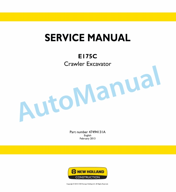 New Holland E175C Crawler Excavator Service Manual 47494131A