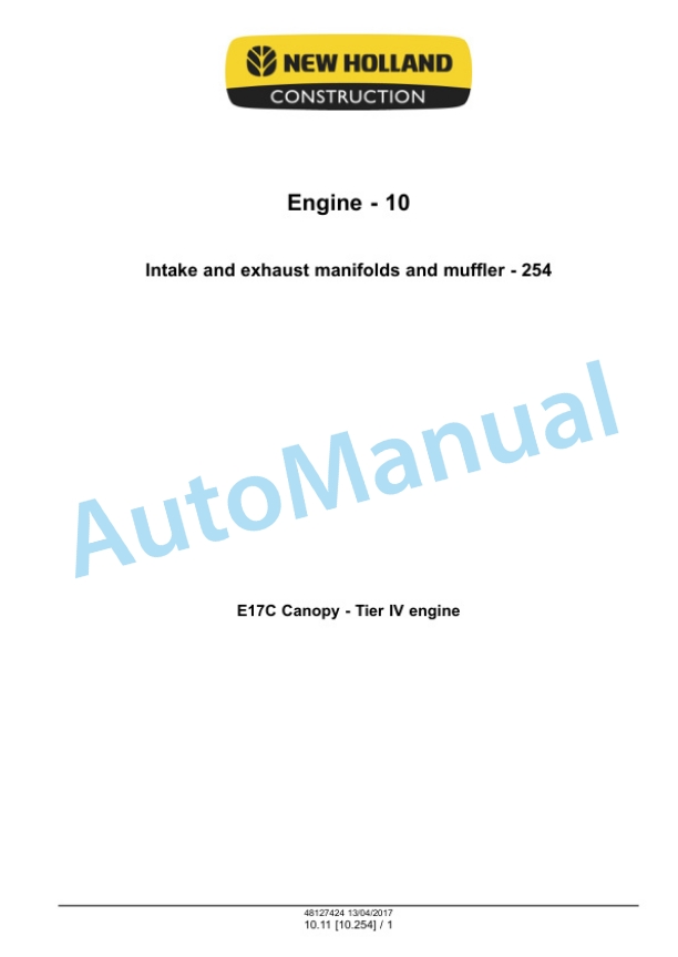 Alternative view of New Holland E17C Mini Excavator Service Manual 48127424