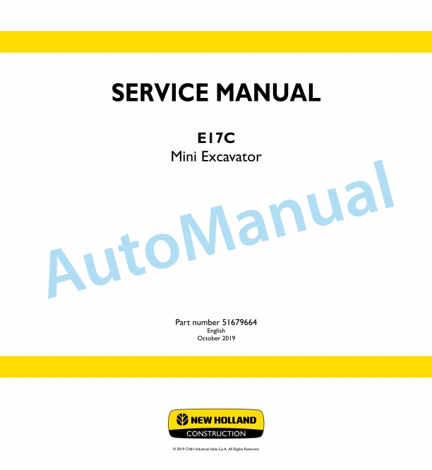 New Holland E17C Mini Excavator Service Manual 51679664