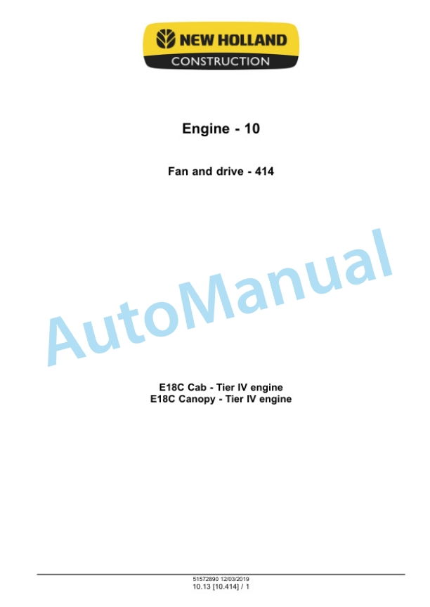 Alternative view of New Holland E18C Mini Excavator Service Manual 51572890