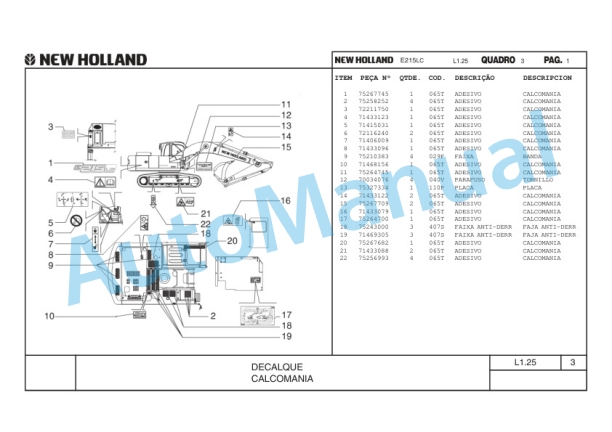 New Holland E215LC, E215ME Hydraulic Excavator Parts Catalogue 75314337 BR 5 New Holland E215LC, E215ME Hydraulic Excavator Parts Catalogue 75314337 BR-5