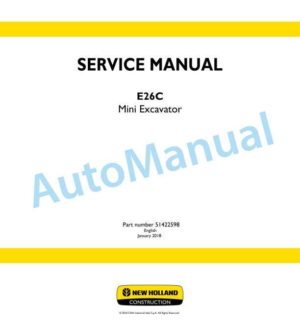 New Holland E26C Mini Excavator Service Manual 51422598