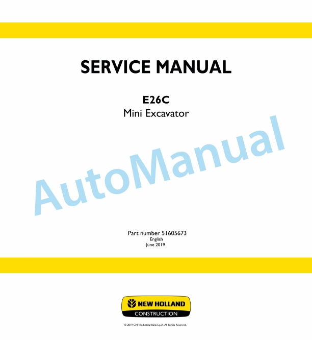New Holland E26C Mini Excavator Service Manual 51605673