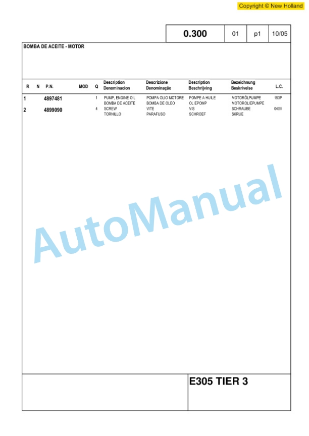 New Holland E305 Excavator Parts Catalogue 6040434300 2 New Holland E305 Excavator Parts Catalogue 6040434300-2