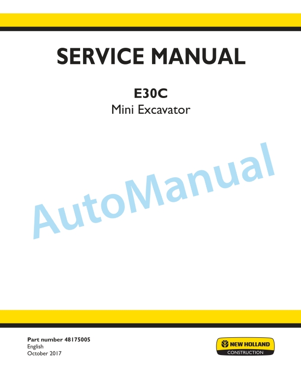 New Holland E30C Mini Excavator Service Manual 48175005