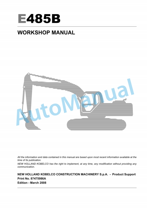 New Holland E485B Crawler Excavator Workshop Manual 87475986A