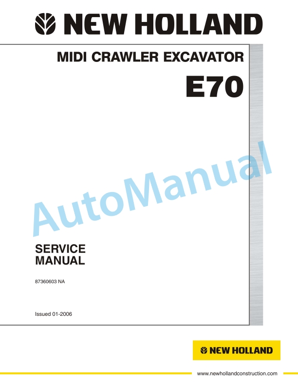 New Holland E70 Midi Crawler Excavator Service Manual 87360603NA
