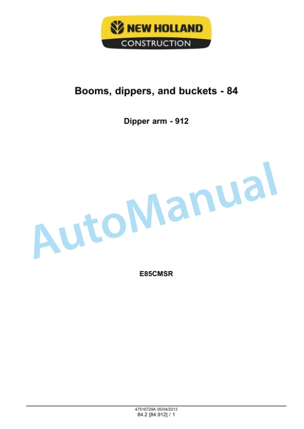 New Holland E85CMSR Midi Excavator Service Manual 47516729A 4 New Holland E85CMSR Midi Excavator Service Manual 47516729A-4