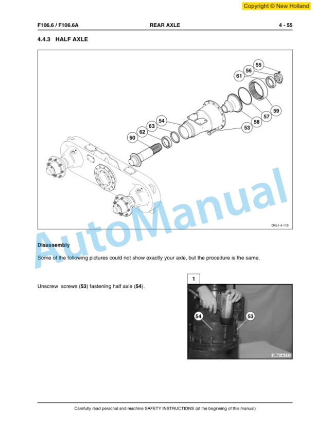 New Holland F106.6, F106.6A Grader Workshop Manual 60413567EN-3