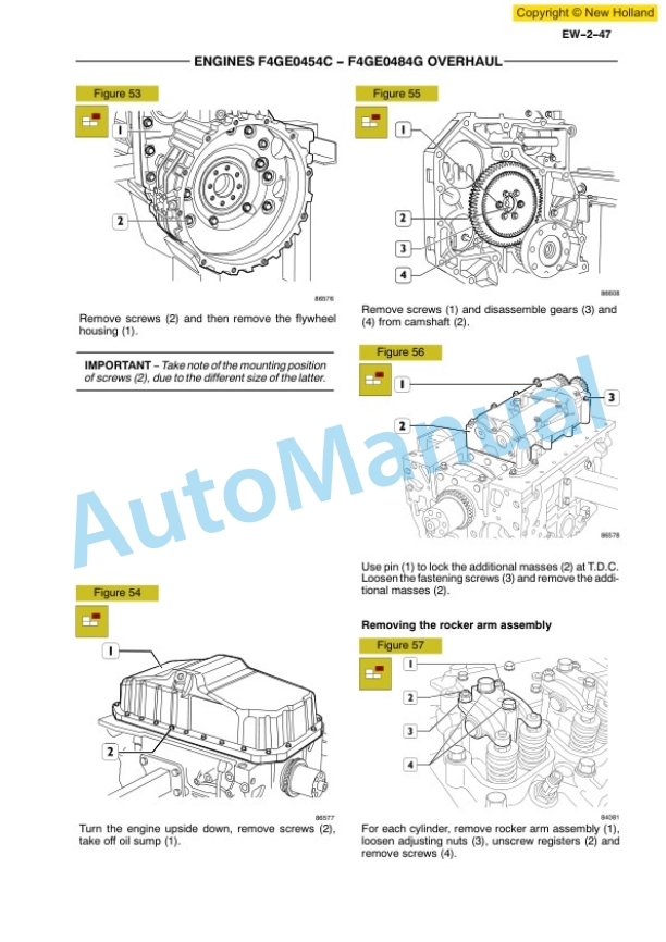 New Holland F4GE0454C, F4GE0484G Engine Repair Manual 60413612 4 New Holland F4GE0454C, F4GE0484G Engine Repair Manual 60413612-4