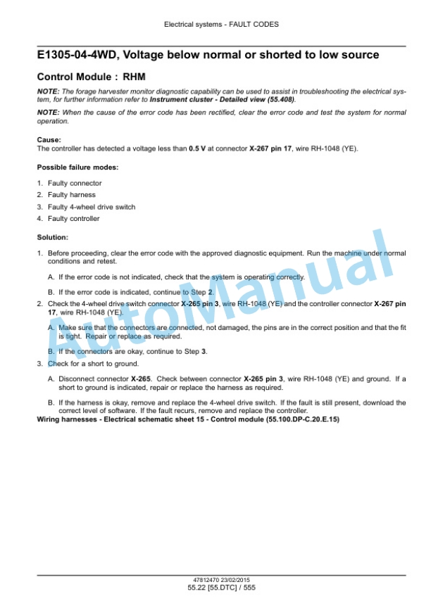 New Holland FR450, FR500, FR600, FR700, FR850 Forage Harvester Service Manual 47849561-4