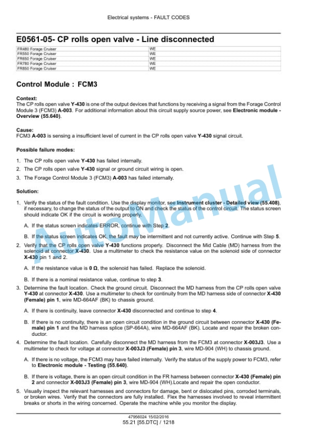 New Holland FR480, FR550, FR650, FR780, FR850 Forage Harvester Service Manual 47956024 5 New Holland FR480, FR550, FR650, FR780, FR850 Forage Harvester Service Manual 47956024 - Image 5