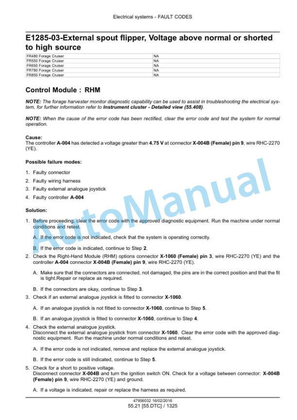 New Holland FR480, FR550, FR650, FR780 Tier 4B Final, FR850 Tier 2 Forage Harvester Service Manual 47985298 5 New Holland FR480, FR550, FR650, FR780 Tier 4B Final, FR850 Tier 2 Forage Harvester Service Manual 47985298-5