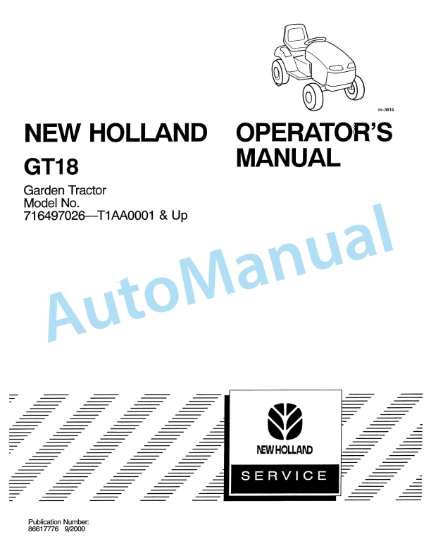 New Holland GT18 Garden Tractor Operation and Maintenance Manual 86617776