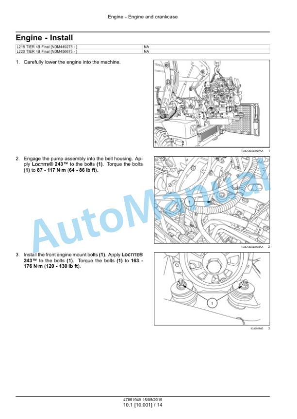 Alternative view of New Holland L218, L220 Tier 4B Final 200 Series Skid Steer Loader Service Manual 47888410