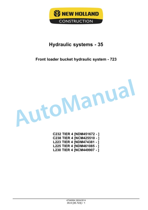 New Holland L223, L225, L230 Tier 4A 200 Series Skid Steer Loader - C232, C238 Tier 4A 200 Series Compact Track Loader Service Manual 47720769 5 New Holland L223, L225, L230 Tier 4A 200 Series Skid Steer Loader - C232, C238 Tier 4A 200 Series Compact Track Loader Service Manual 47720769 - Image 5